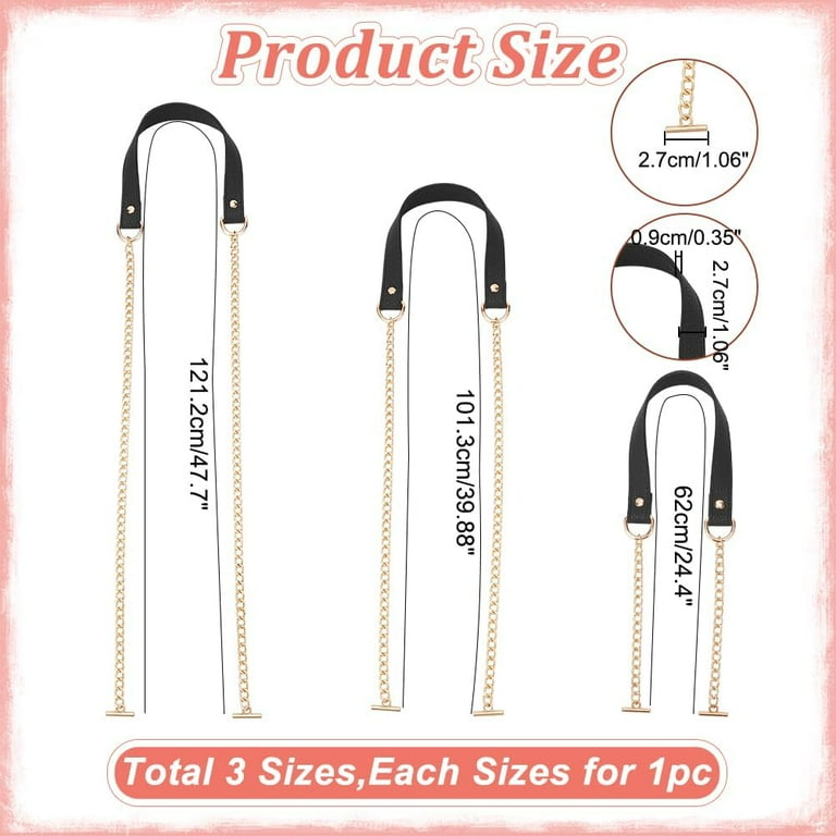 3 Pieces PU Leather Purse Chain Strap 24.4/39.88/47.7 Inch