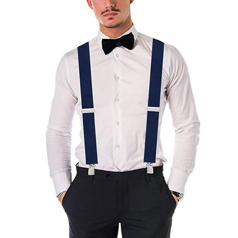 LNKOO Suspenders for Men Leather End Elastic Tuxedo Mens Suspenders Straps  2 Wide Adjustable X Back Suspender