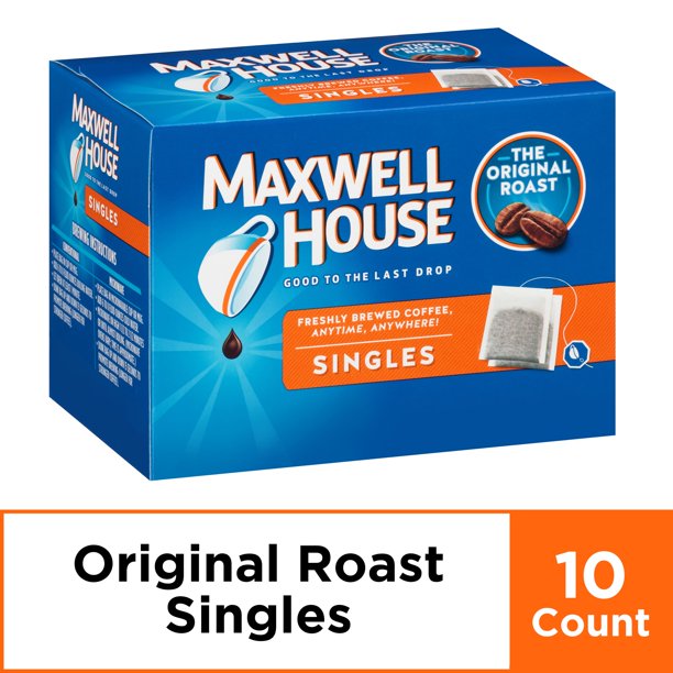 Maxwell House Singles Original Roast Ground Coffee Bags, Caffeinated, 3