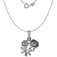 thumbnail image 3 of Small 3/4 inch Sterling Silver Double Rose Flower Necklace for Women for Women Diamond-Cut Oxidized finish 18 inch BX_15, 3 of 4