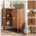 thumbnail image 4 of Modern Fluted Corner Cabinet with Sliding Doors, Small Wood Corner Storage for Small Space, Walnut, 4 of 8