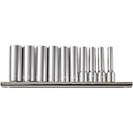

Paramount 10 Piece 1/4 Drive Chrome Vanadium Finish Deep Well Socket Set 6 Points 3/16 to 9/16 Range Measurement Standard