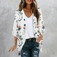 thumbnail image 2 of Joau Women's Lightweight Draped Open Front Chiffon Kimono Cardigan Floral Print Puff Sleeve Loose Summer Beach Cover Up Casual Blouse Tops, 2 of 5