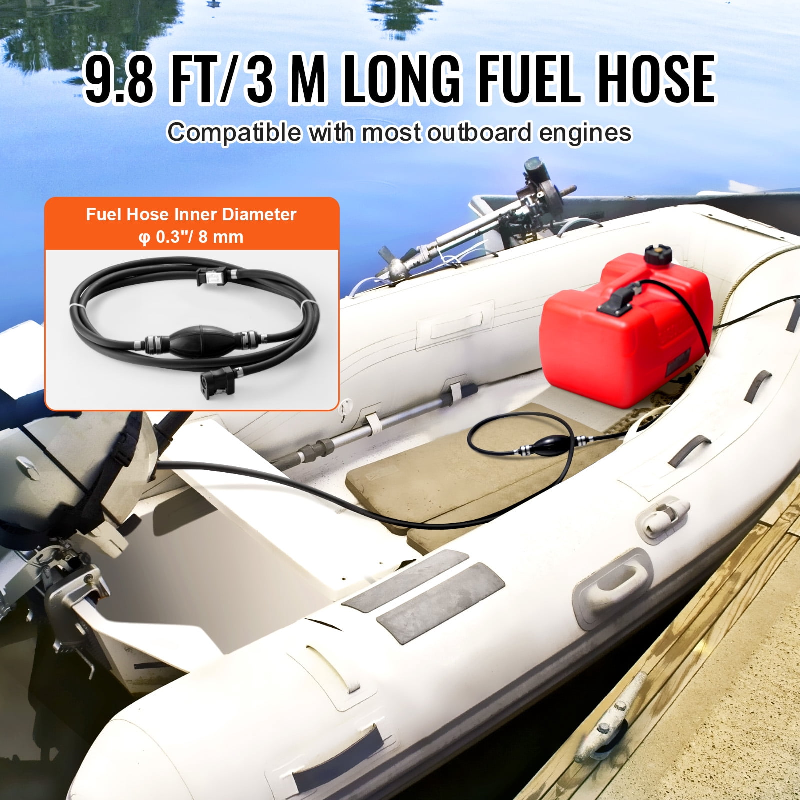 VEVOR Boat Fuel Tank, 3.17-Gallon/12-L Marine Outboard Transfer Tank, Transfer Tank with 9.8ft Hose, Gauge for Outboard Engine, Yacht, Fishing Boat, Deck, Red