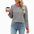 thumbnail image 2 of Towmus Womens Oversized Striped Sweatshirt Crewneck Long Sleeve Color Block Pullover Top Casual Y2K Fall Clothes Workout Shirt, 2 of 6
