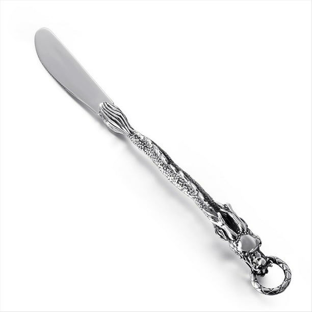 Cubertería Dragón del Zodíaco Cuchillo de Estilo Occidental Tendencia Punk Viento Vajilla Portátil de Acero Inoxidable