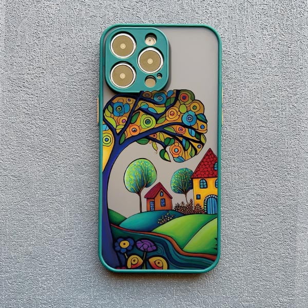 Hand Painted Forest House Phone Case For iphone 15 14 Pro Max Plus 11 13 12 Pro Max Mini X XR XS 7 8 Plus Shockproof Back Cover JIANGLANG