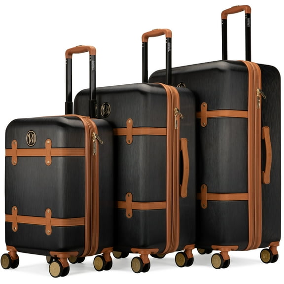 BADGLEY MISCHKA Grace 3 Piece Expandable Retro Luggage Set - Black