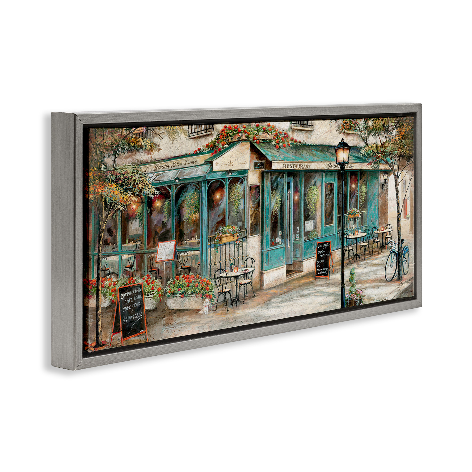 Stupell Industries European City Streets Café Scene Travel & Places Painting Gray Floater Framed Canvas Art Print Wall Art, 31 x 14