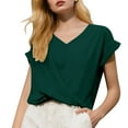 thumbnail image 3 of Holzkary Womens T-Shirts - Short Sleeve Spring Summer Tops Crew Neck Trendy Casual Work Soft Basic Tees for Ladies 2025 Solid Color V Neck T Shirt Elegant Top for Spring and Summer Clothing Green Xl, 3 of 8