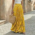 thumbnail image 2 of Boho Skirts for Women Comfort Waist Floral Long Flowy Skirts Casual Summer Vacation Pleated Skirts, L, 2 of 5