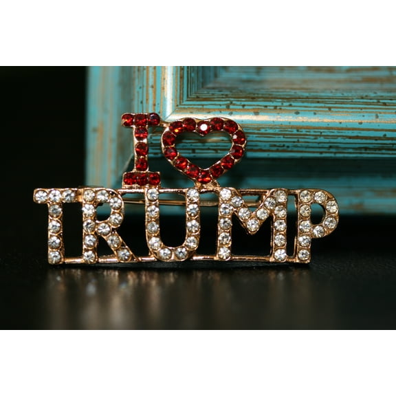 I Love (heart) TRUMP Pin, TRUMP Brooches Crystal Trump Pin