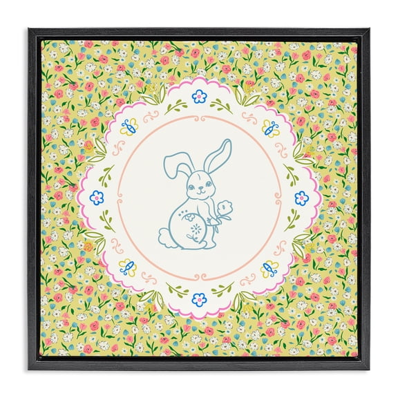 Stupell Industries Shabby Chic Floral Spring Bunny & Sprig Black Floating Frame Canvas Art, 18 x 18, by Angela Steahling