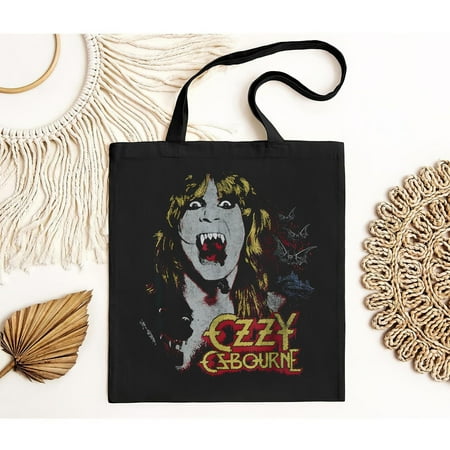 vintage Library-Dezign  Ozzy Osbourne Vampire Logo Tote Bag Short Sleeve Cotton Black Men-TH6376