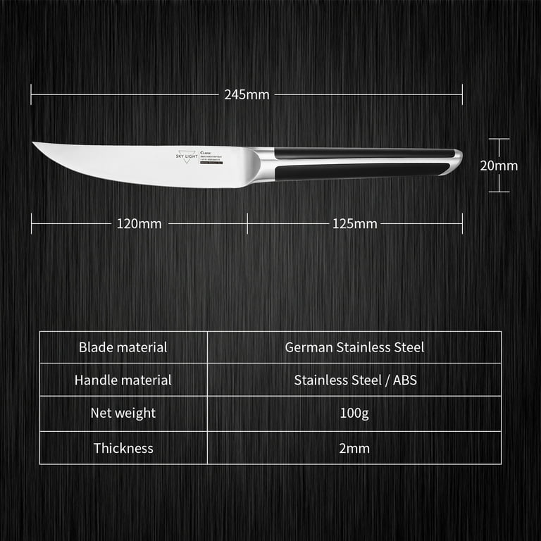 SKY LIGHT Steak Knives, Non Serrated Steak Knife Set of 6, Kitchen Premium  Sharp Blade, Triangle Handle, German Stainless Steel Forged Steakhouse Knife,  Straight Edge Dinner Knives, Gift Box Included 