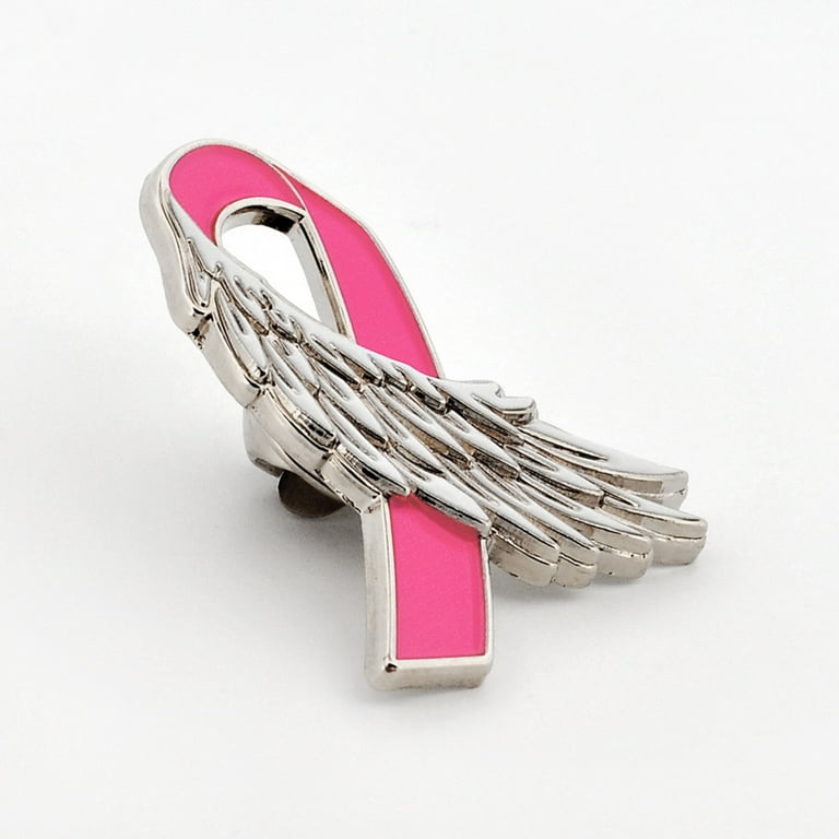PinMart's 3D Breast Cancer Ribbon with Angel Wing Pin Pink