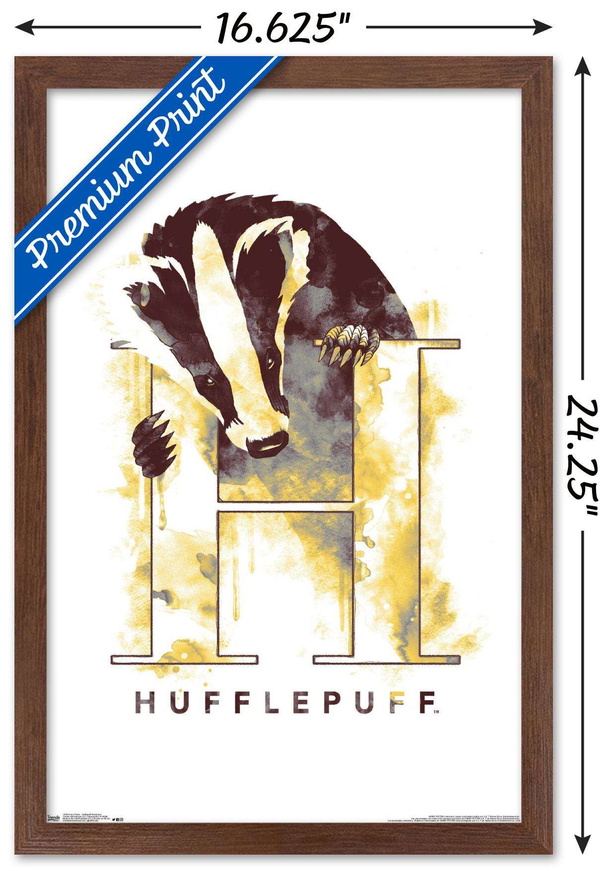 The Wizarding World: Harry Potter - Hufflepuff Illustrated House Logo Wall Poster, 14.725" x 22.375", Framed