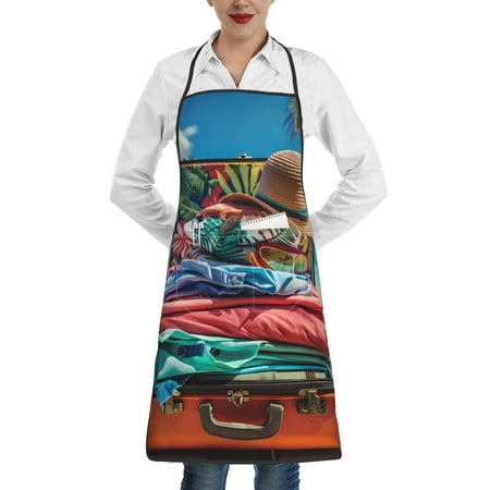 

Pofeuu Tropical Vacation Essentials Print Aprons with Pockets Cute Aprons for Kitchen Cooking Server Barber Chef Apron