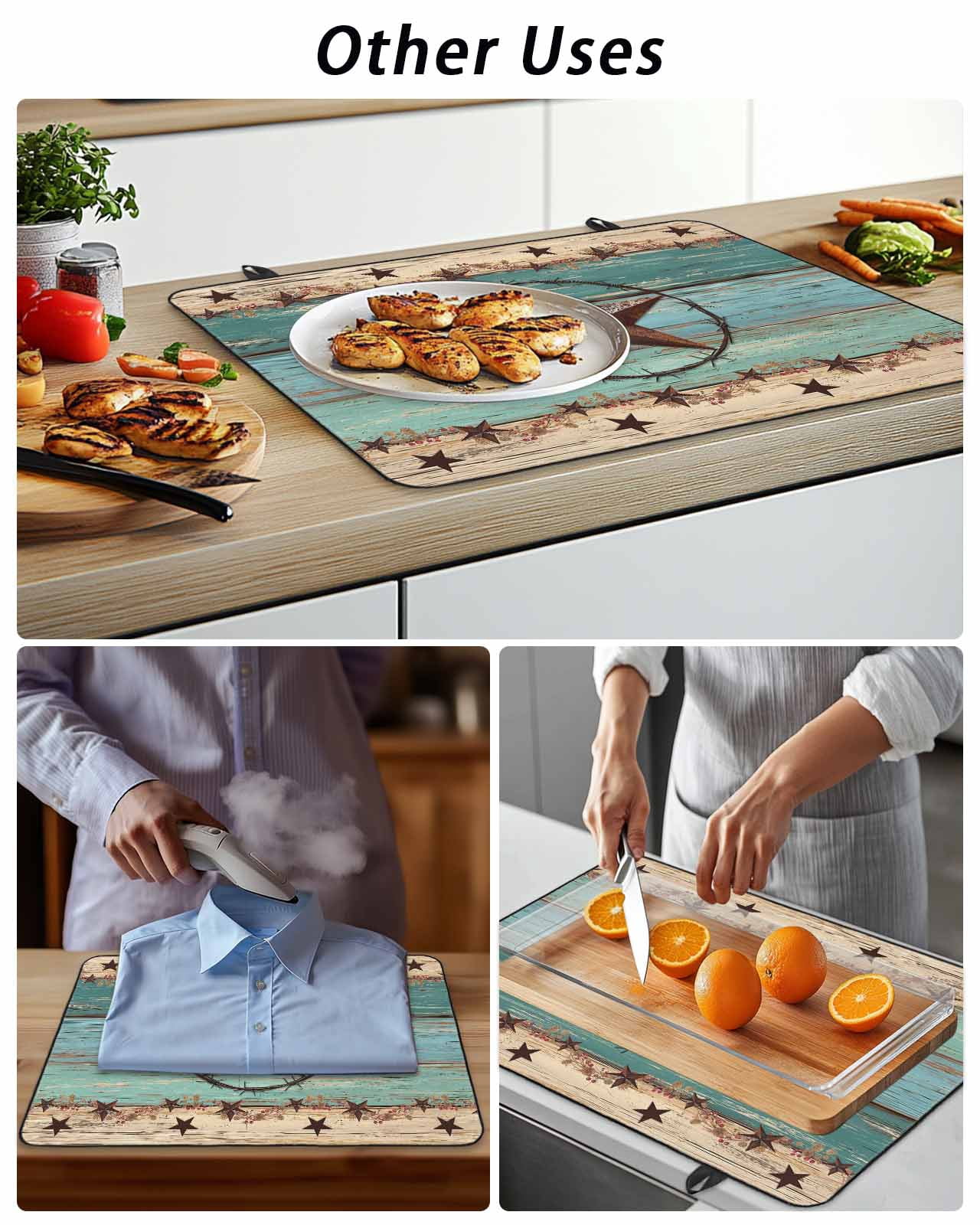 Stove Top Covers for Electric Stove, Texas Star Country Glass Stovetop Cover Protector, Western Old Wooden Board Vintage Induction Cooktop Protector Oven Mat for Kitchen Countertop 24"x21"
