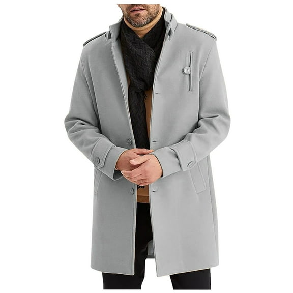 Caqnni Man's Double Trench Coat Oversized Casual windbreaker Lapel Long Jacket Overcoat (Grey,L)
