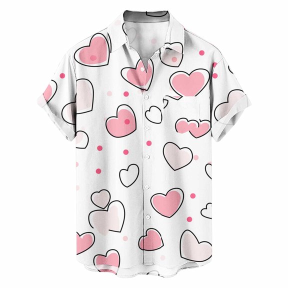 Kalauyu Mens Short Sleeve Button Down Shirts Wrinkle Free Dress Shirts Casual Valentines Print Shirt