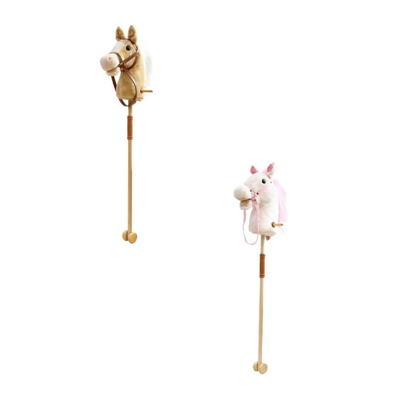 LKWLPD 2Pcs Horse Toys Kids' Stick Horses Stick Horse Plush Handcrafted Hobby Horse on a Stick With Wood Wheels Real Pony Neighing and Galloping Sounds for Kids Toddlers Stick Horse on a Stick