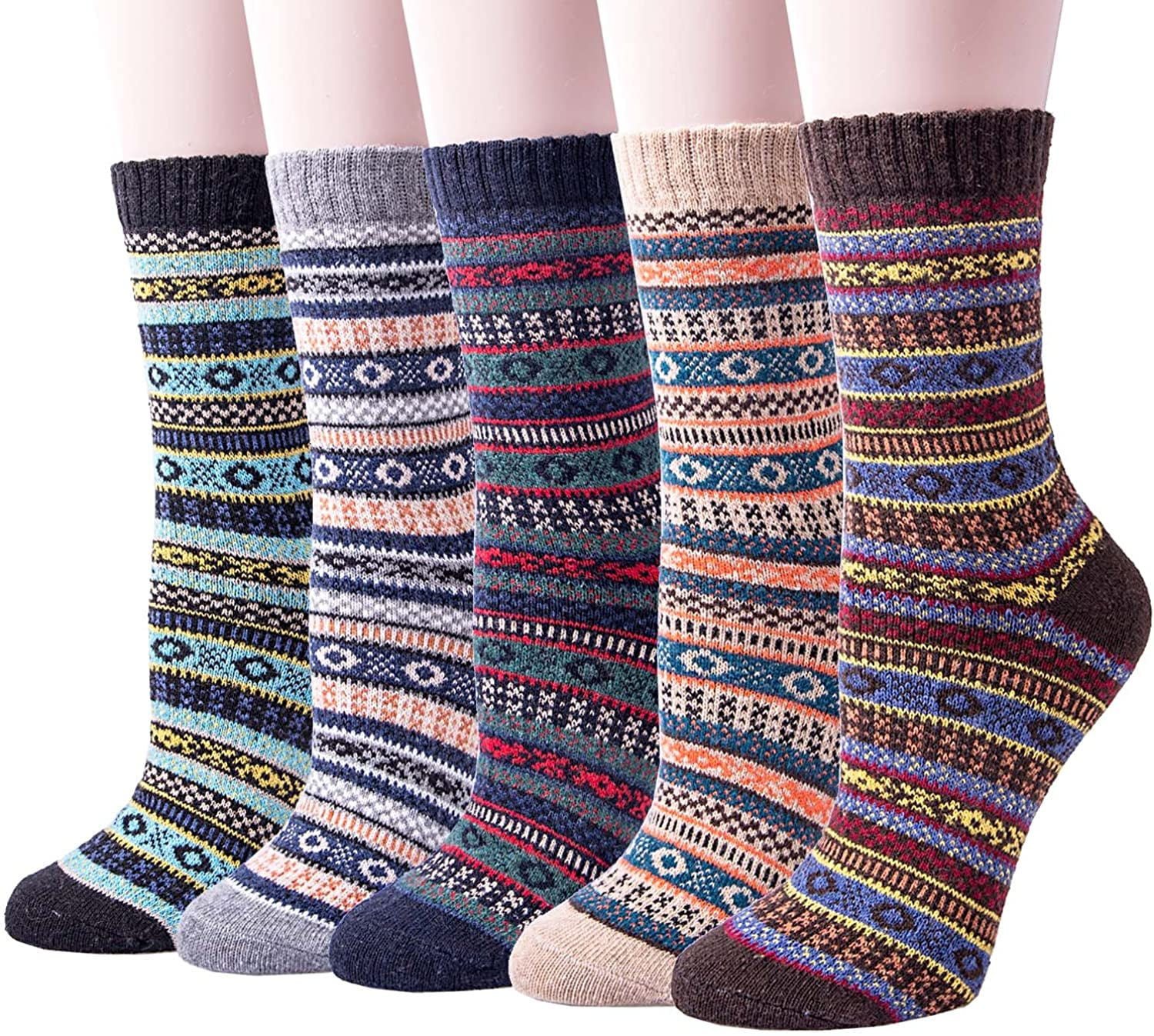 5 Pairs Womens Wool Socks Vintage Soft Cabin Warm Socks Thick Knit Cozy