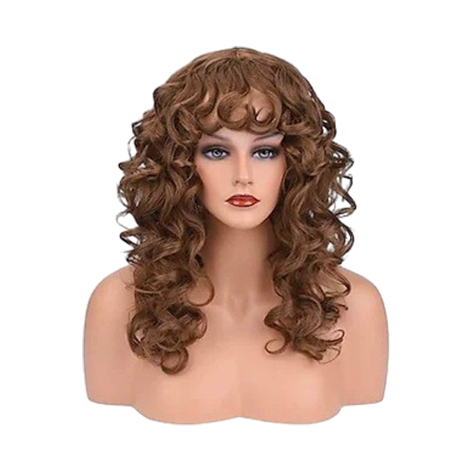 YSGFHGJW Human Hair Wig,Long Curly Wig With Bangs Hair Wig For Women Synthetic Natural Wig Various Colors Available Daily Wear Party And Cosplay Soft Wig,Coffee