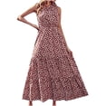 thumbnail image 2 of HKEJIAOI Robe Fleurie pour Femmes Robe d'Anniversaire Mode Femmes Été Imprimé une Épaule Sans Manches à Volants Longue Robe Économies Liquidation Bordeaux, 2 of 6