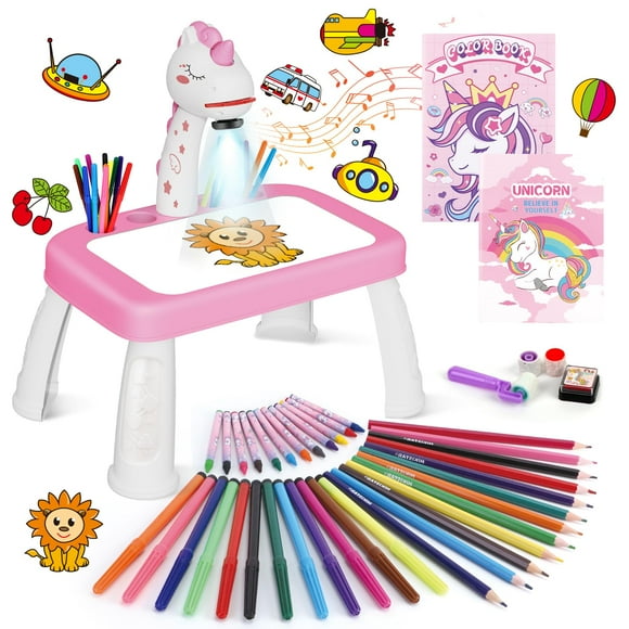 Hoarosall Drawing Projector,Arts and Crafts for Kids,Include Drawing Board with Music,Watercolor Pens,Pencils,Crayons,Scrapbook,Sticker Book,Unicorn Stickers,Stamps,Toy for Girls &amp; Boy