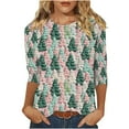 thumbnail image 2 of FDGIU Women's 3/4 Sleeve Christmas Tunic - Xmas Tree Glitter Print Crewneck Blouse, Cute Holiday Gift Tees, 2 of 5