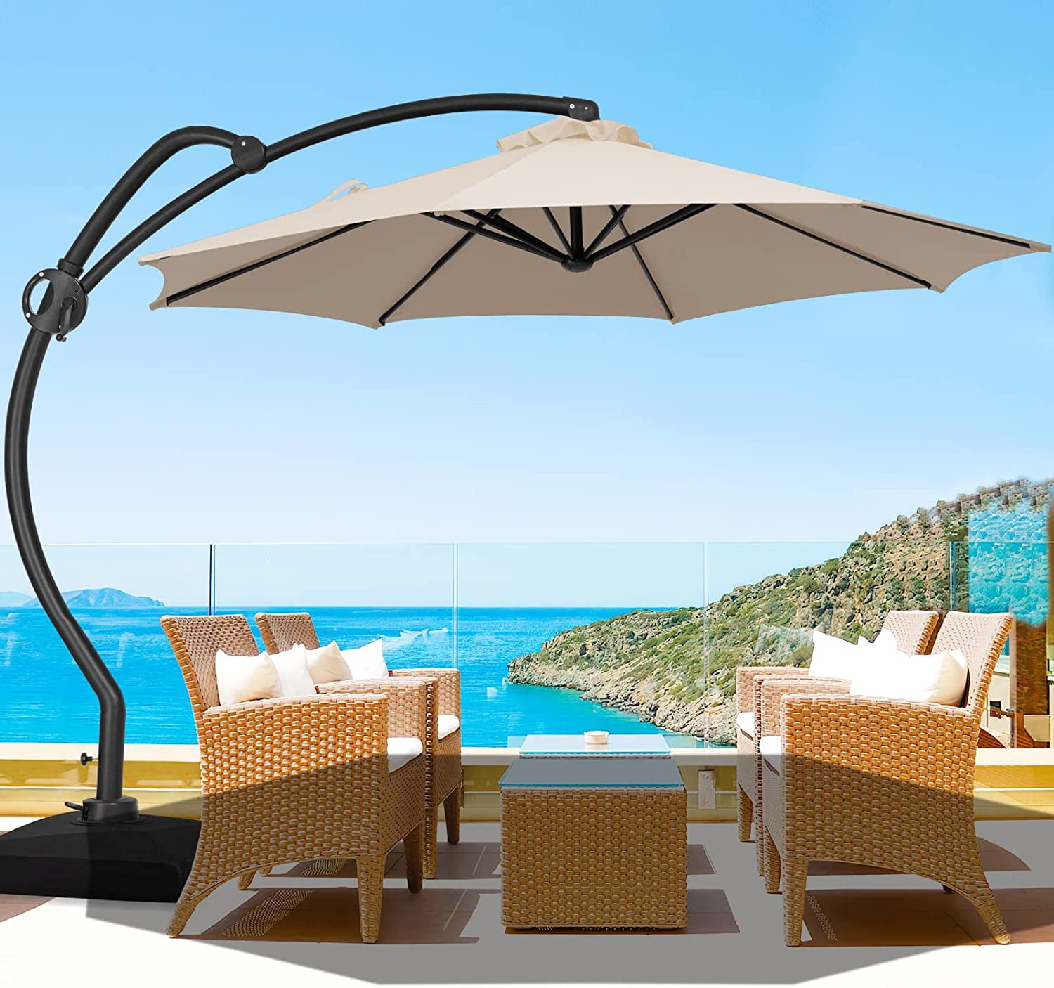 MANXING 10 FT Curvy Cantilever Patio Umbrella Large Outdoor Umbrellas Offset Hanging Umbrella