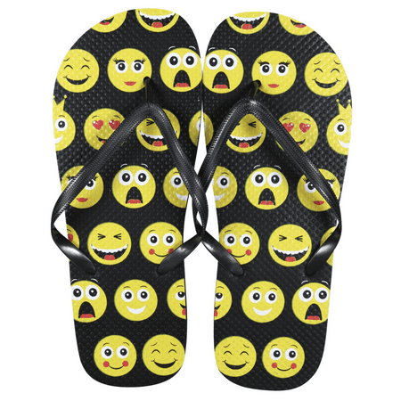 

Women s Emoji Rubber Flip-Flops - Black/Yellow [Size M 7/8]