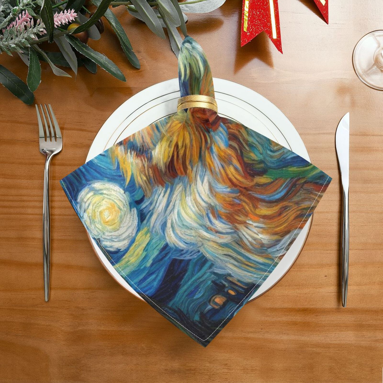 JSTEL Owl Starry Sky Cloth Napkins Set of 6, 20x20 Inch Washable and Reusable Napkin for Decoupage Dinner Party Everyday Use