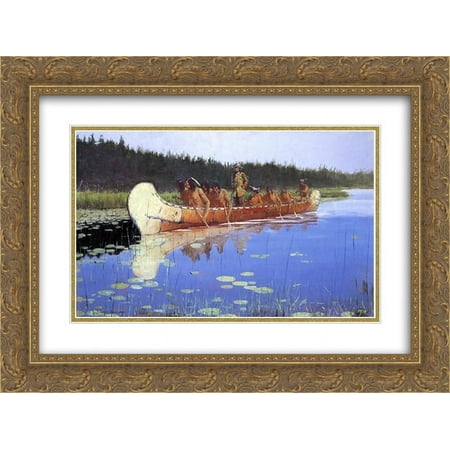 Frederic Remington 2x Matted 24x18 Gold Ornate Framed Art Print 'Radisson and Groseilliers'