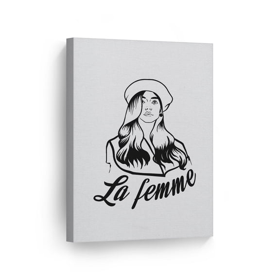 Smile Art Design La Femme Black and White Lady Sketch Drawing Minimalist Art Glam Fashion Canvas Wall Art Print Office Bathroom Girl Room Women Dorm Bedroom Living Room Wall Decor Ready to Hang 22x15