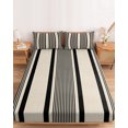 thumbnail image 2 of Full Size Fitted Sheet Set - Black Beige Stripe 3 Piece Bedding Sets 16" Deep Pocket Fitted Sheet with 2 Pillowcases, Farmhouse Striped Vintage Geometric Lines Brushed Microfiber Hotel Bed Sheets, 2 of 9