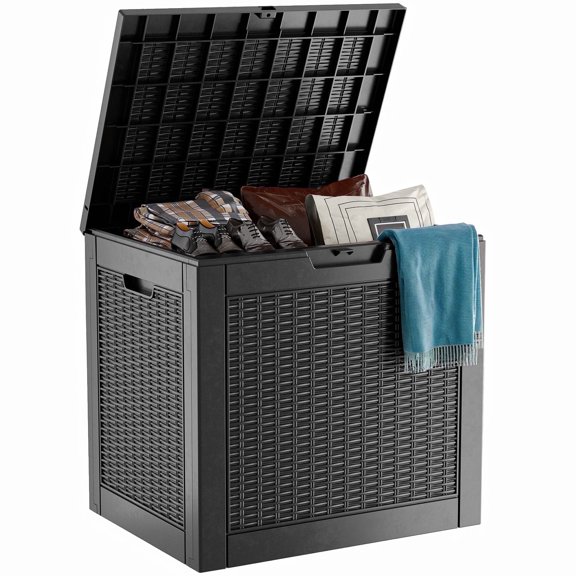 EASY UP 30 Gallon Resin Deck Box, Lockable Patio Outdoor Storage Box for Furniture, Garden Tools and Tools Storage, Waterproof Outside Storage Boxes.Father's Day Gift