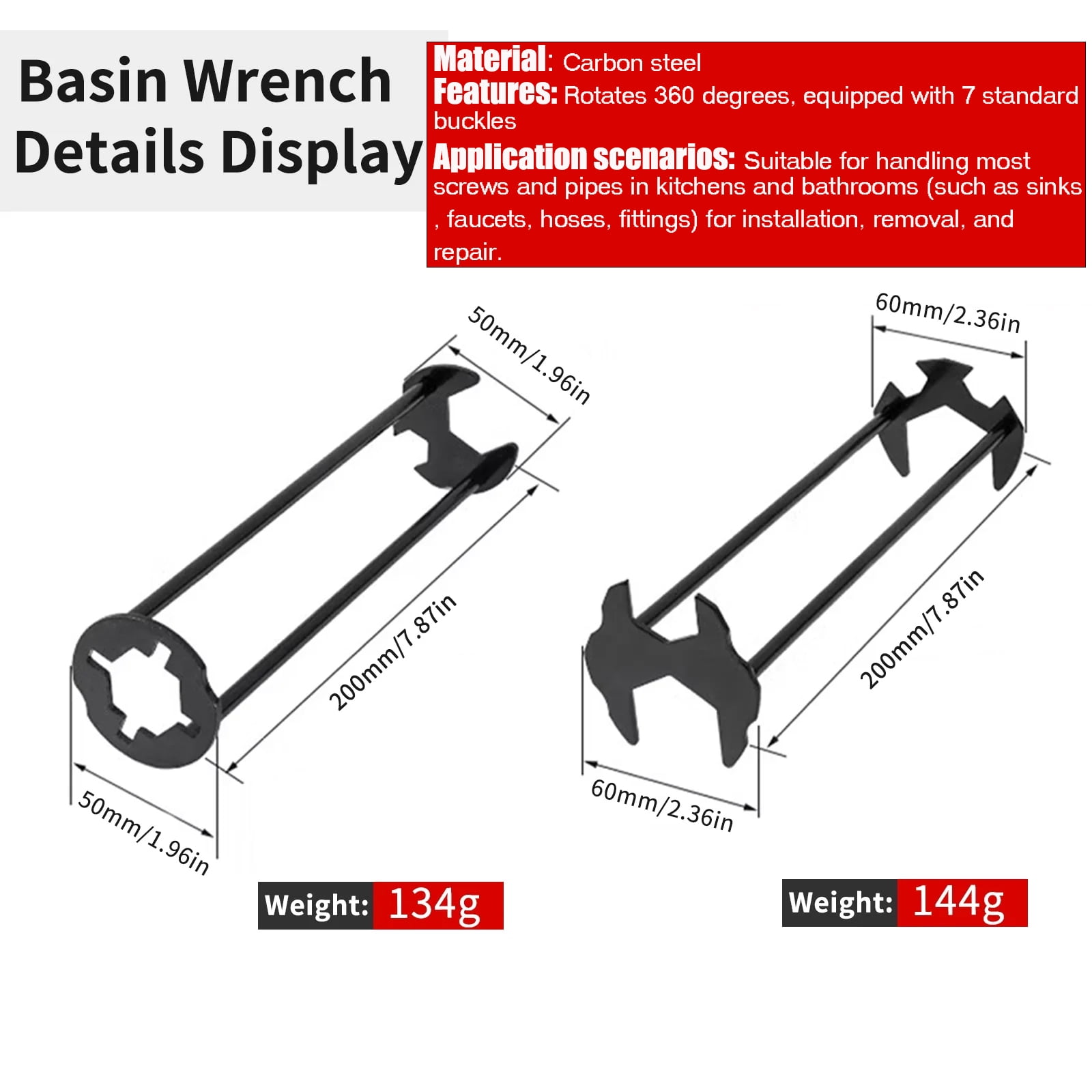 Pershook Multifunctional Faucet Sink Basin Wrench Tool Set,Plumbing Tools for Tight Spaces,Adjustable Wrench,Plumber Wrench for Toilet,Kitchen Repairs