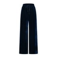 thumbnail image 3 of Fmbrln Womens Trendy Velvet Pants Casual Drawstring Elastic Waist Work Pants Loose Comfy Solid Straight Wide Leg Pants with Pockets Navy 2XL, 3 of 5