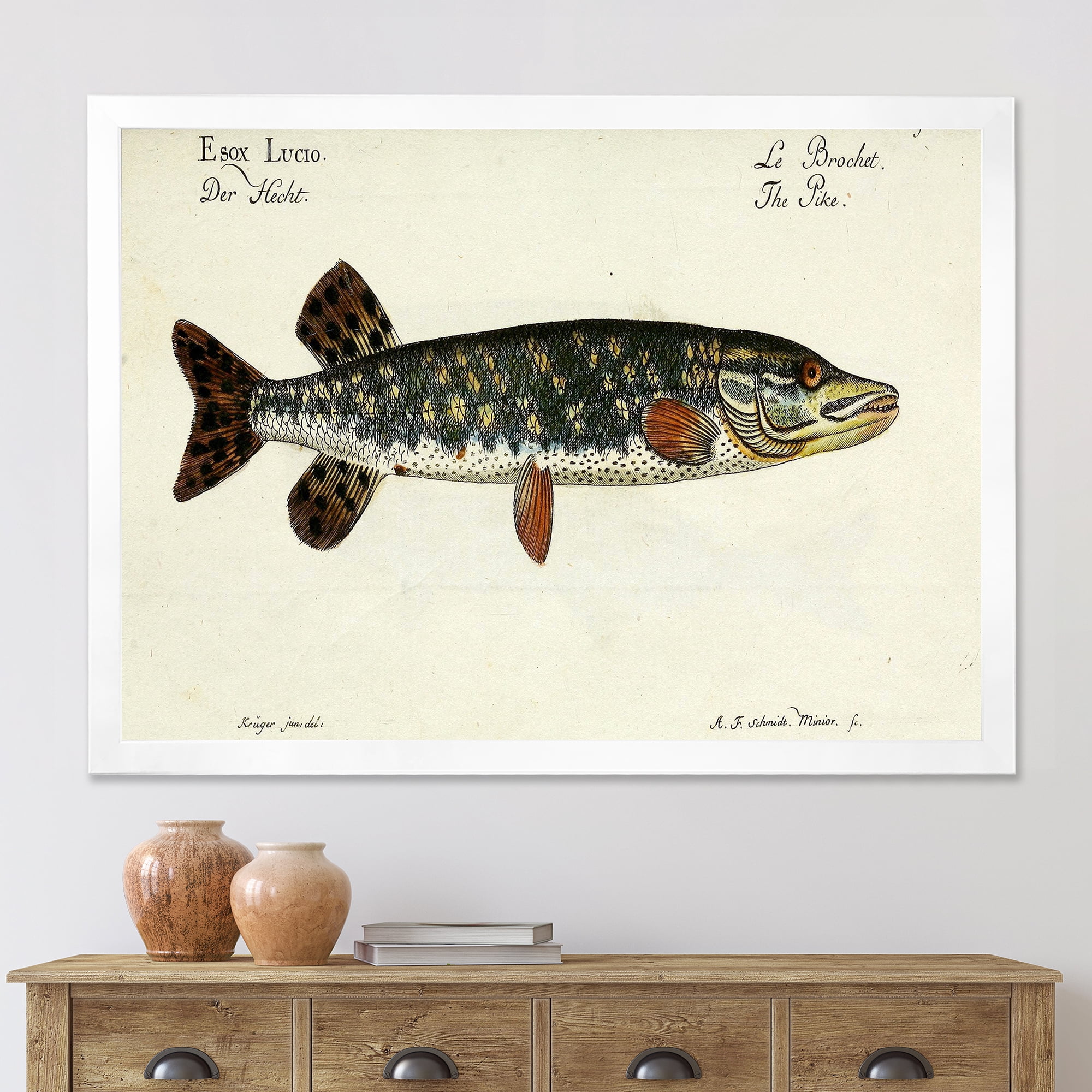 Designart 'Portrait Of A Green Fish On Beige' Nautical & Coastal Framed Art Print