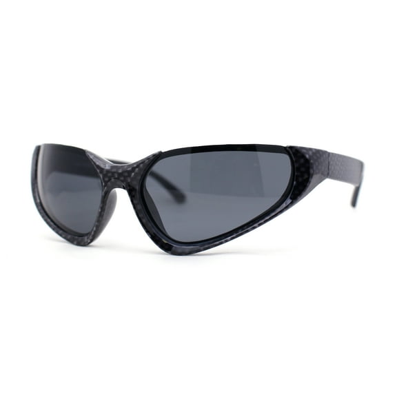 High Fashion Cropped Top 90s Sports Style Wrap Around Plastic Sunglasses Carbon Fiber Print