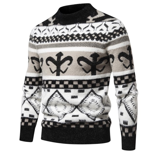 LOVZFMLL Chandails pour Hommes, Chandail à Col Rond en Acrylique Imprimé Mode, Décontracté Extensible, Hauts d'Hiver Chauds, Vêtements d'Automne