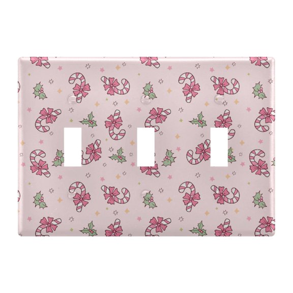 Christmas Candy Pattern Toggle Switch Wall Plate 3-Gang Unbreakable Durable PC Flush Fit Round Edge 4.48x6.37in