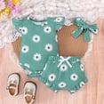 thumbnail image 2 of Baby Onesies Girl Baby Girl Clothes Daisy Print Fly Sleeve Romper Ruffle Bloomer Shorts Headband Set Infant Summer Outfits, 2 of 7