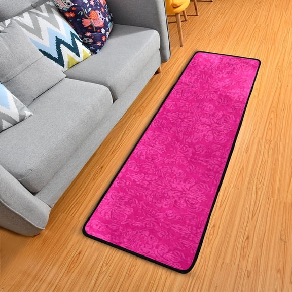 Hot Pink Flower Patterns Long Floor Mat Runner Rug Area Mat Noise Reduction Water Absorbent Non-Slip 72" x 24"
