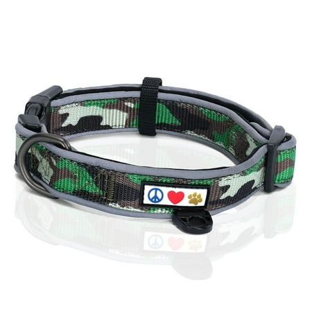 UPC: 0735255515954 | Pawtitas Classic Padded Reflective Dog Collar Lumberjack Medium Dog Collar Camouflage Green