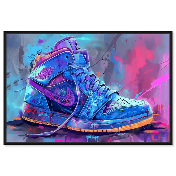 Graffiti Sneaker Urban Style Canvas Wall Art by Notoriart, Black Floater Frame, 15"x10"