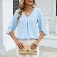 thumbnail image 6 of Maplenight Womens 3/4 Sleeve Shirts Pleated Dressy Business Casual Tops Loose V Neck Office Work Shirt, 6 of 8