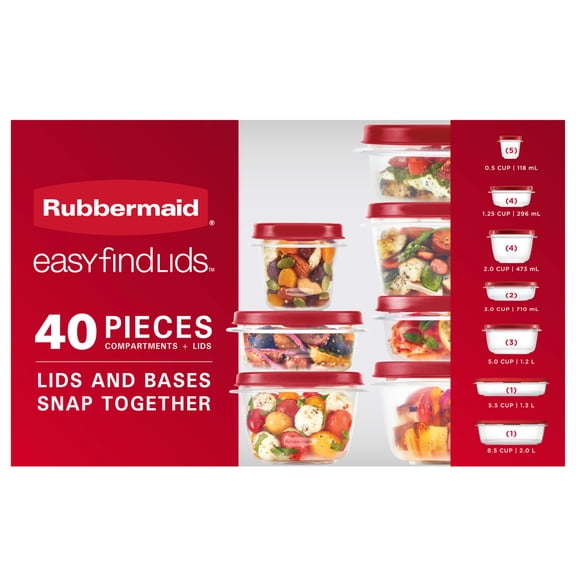 Rubbermaid EasyFindLids 40 Piece Food Storage Containers with Vented Lids Variety Set, Red